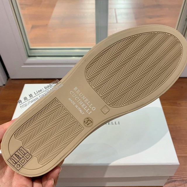 Brunello Cucinelli平底休閒鞋 鞋面牛絨串珠運動女鞋 dx3092